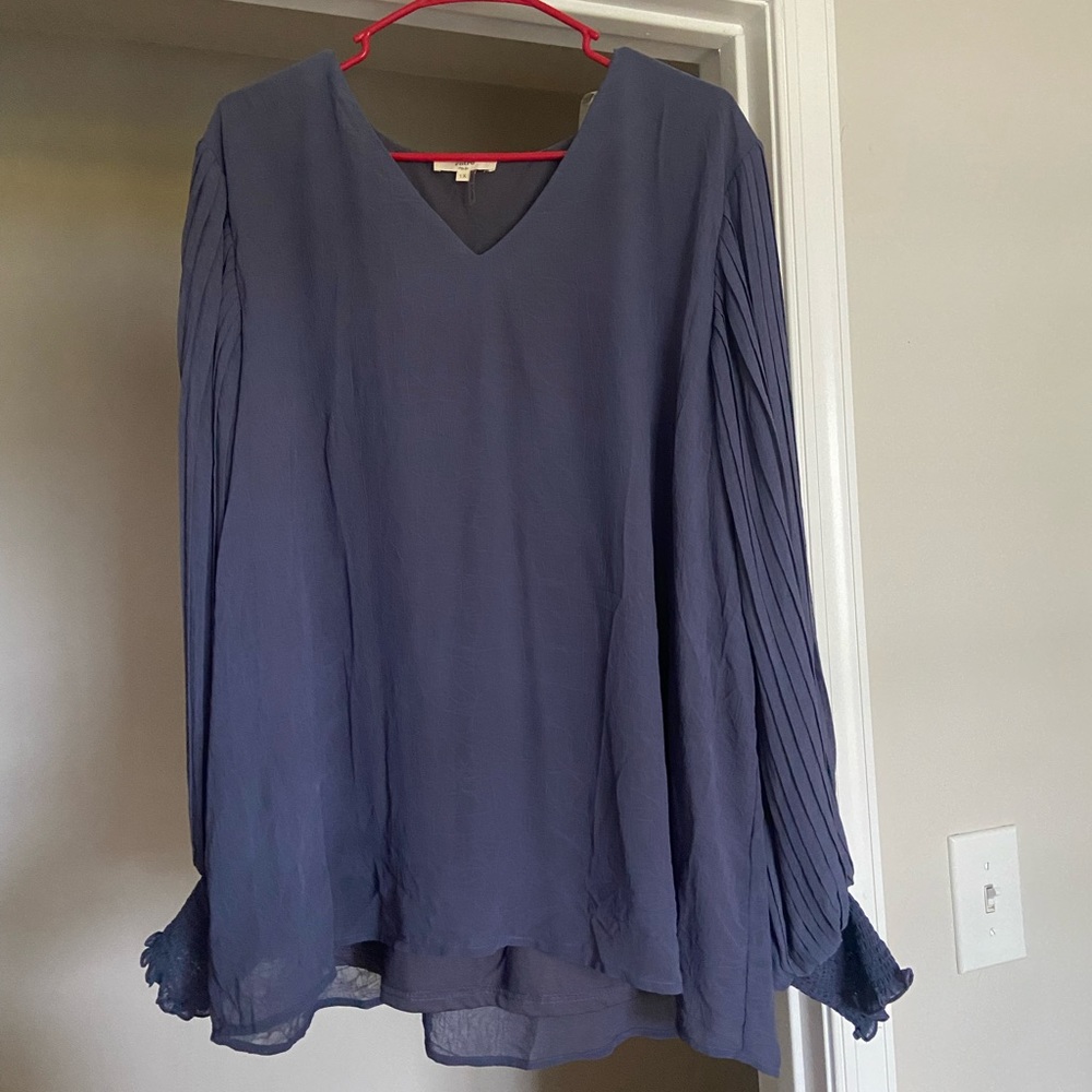 Dusty Blue Pleated Sleeve Blouse